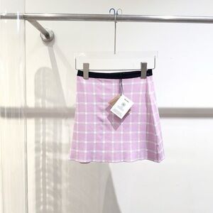 🚩steal authentic Miu Miu Pink Plaid Mini Skirt with Black Waistband